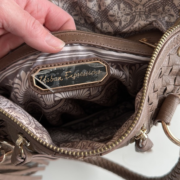 Urban Expressions 15X10 large brown braided tassel purse nwot - Picture 5 of 11